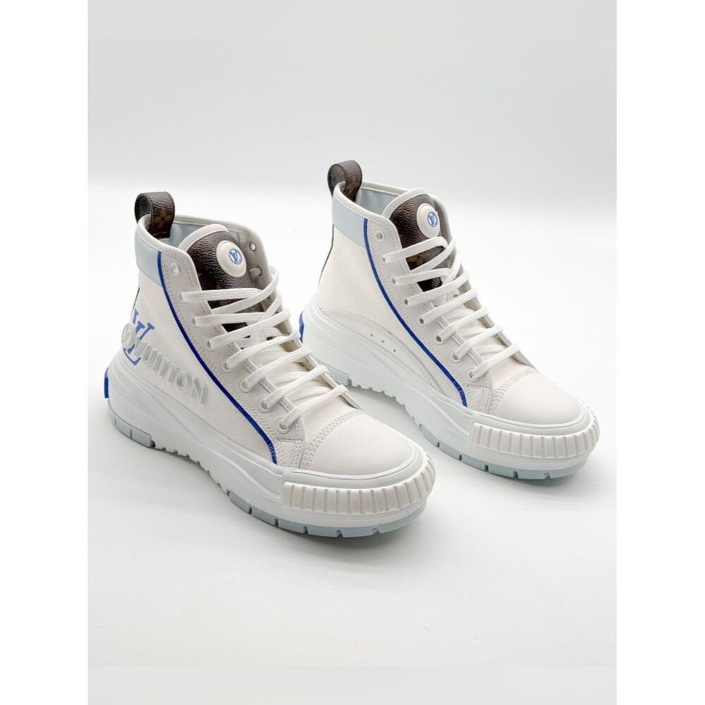 Louis Vuitton White Blue Canvas Squad High Top Sneakers LV Monogram EU 38 US 8